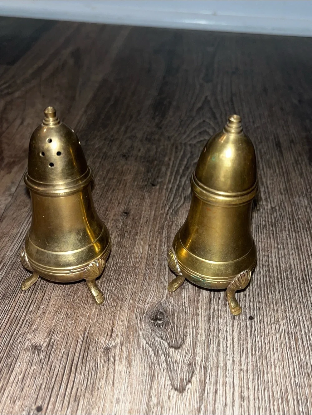 Vintage MCM Solid Brass Salt and Pepper Shakers with Lined Screw-On Lid